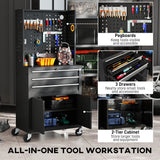 Rolling Tool Cabinet with Pegboard, Lockable Tool Chest, Mobile Tool Storage Organizer for Garage and Workshop