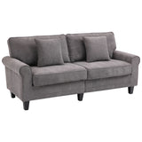 Modern 3 Seater Sofa, Corduroy Fabric 3 Seater Couch with Pine Wood Legs and Rolled Armrests for Living Room