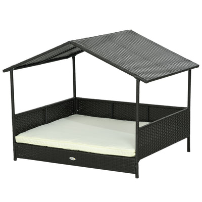 Rattan Dog House with Canopy, Wicker Dog Bed with Water-Resistant Cushion, for Small and Medium Breeds