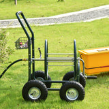 Chariot Enrouleur de Tuyau de Jardin, Organiseur Portatif de Tuyau avec Système Guide Tuyau, 4 Roues et Panier Rangement pour Cour