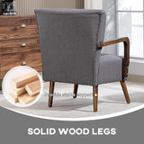 Fauteuil d'accent avec pieds en bois, fauteuil en tissu lin avec rembourrage épais