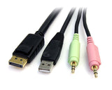 StarTech.com Câble commutateur KVM USB DisplayPort 4-en-1 6 pieds avec audio et Mi