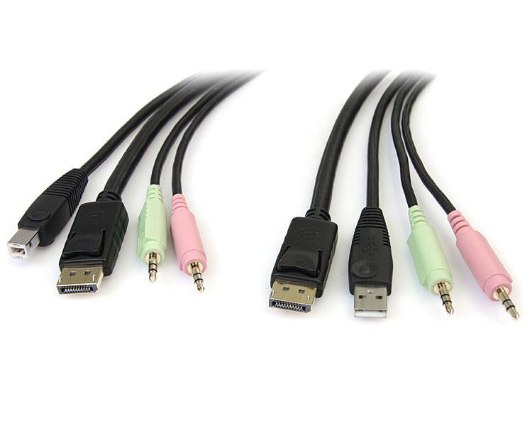 StarTech.com Câble commutateur KVM USB DisplayPort 4-en-1 6 pieds avec audio et Mi