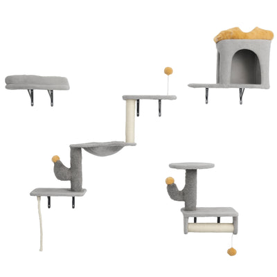 Cat Wall Shelves, 4 Pcs Cat Wall Furniture Set with Scratching Posts