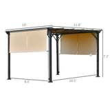 12' x 10' Outdoor Patio Gazebo Pergola with Retractable Canopy Roof, Steel Frame with Stakes