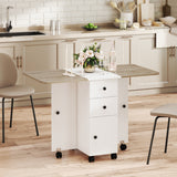 Drop Leaf Dining Table, Mobile Folding Table on Wheels with Drawers and Cabinet for Dining Room