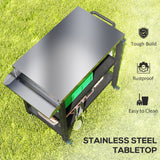 Outdoor Kitchen Bar Cart BBQ Table with Wheels, Stainless Steel Pizza Oven Stand