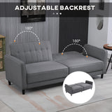 Convertible Bed with Couch, Button Tufted Fabric Sofa Bed with Adjustable Back for Living Room
