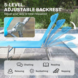 Outdoor Lounge Chair, Portable Adjustable Reclining Seat Folding Chaise Lounge Patio Camping Beach Tanning Chair Bed with Pillow