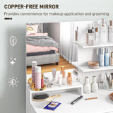 Vanity Set with Mirror and Stool, Makeup Vanity Table with Storage Drawer, Cabinet, Adjustable Shelf for Bedroom