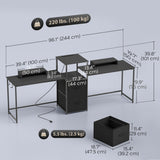 96 Inch Gaming Desk, Dual Computer Desk for 2 Person with Power Outlets and Monitor Stands