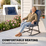 3pc Patio Foldable Rocking Chair Set, Outdoor Rocking Chairs and Table Bistro Set w/ Padded Seat, Headrest