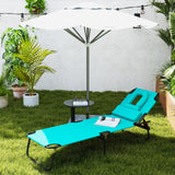 Folding Outdoor Lounge Chair, Portable Reclining Beach Lounger with Face Hole, 3-Position Adjustable Backrest