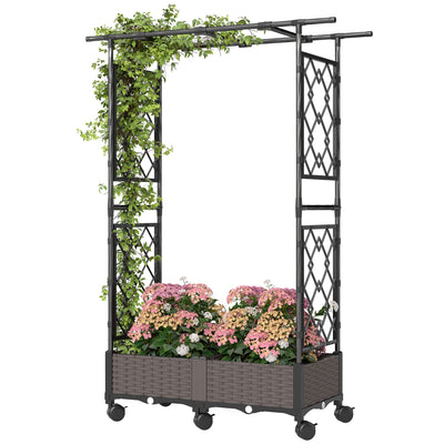 Raised Garden Bed with Arch Trellis, Raised Bed for Garden on Wheels with Side Trellis for Climbing Plants