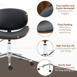 Office Chair, Faux Leather and Bentwood Computer Desk Chair with 360 Degree Swivel Wheels, Adjustable Height and Curved Seat