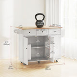 Îlot de Cuisine sur Roulettes avec Feuille Amovible, Chariot de Cuisine Roulant avec Plateau en Bois, Tablette Ajustable