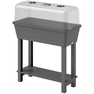 41L Self Watering Raised Garden Bed w/ Ventilation Transparent Lid Greenhouse, Planter Box w/ Storage Shelf