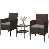 Wicker Bistro Set, 3 Piece Patio Furniture Set with 2-Tier Glass Top Table