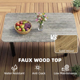 Outdoor Garden Coffee Table, Patio Table with Slatted Wood Plastic Composite Top and Steel Frame