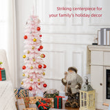 5ft Snow-Flocked Artificial Christmas Tree, Slim Pencil Xmas Tree with 301 Realistic Branches, Metal Base
