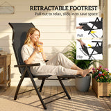 Folding Patio Chairs Set of 2, 5-Position Outdoor Lounge Chairs with High Back, Retractable Footrest