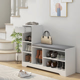 Banc de rangement pour chaussures rembourré avec siège, banc d'entrée avec tiroir et 6 étagères ouvertes pour le couloir
