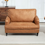 Modern Accent Chair, Leathaire Armchair with Turned Legs and Wide Seat