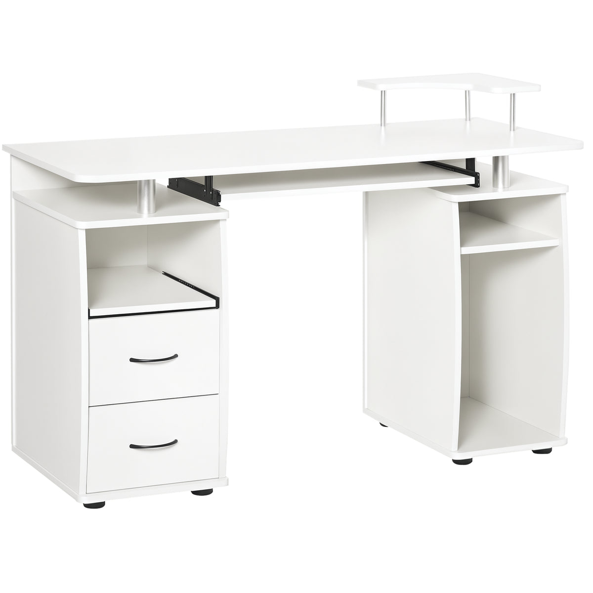 Computer Desk with Keyboard Tray, Home Office Desk with Drawers, CPU Stand, Printer Stand and Open Shelves, Writing Workstation for Study