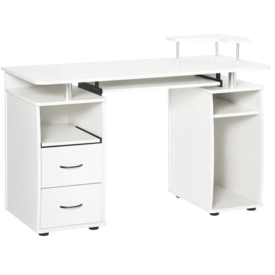 Computer Desk with Keyboard Tray, Home Office Desk with Drawers, CPU Stand, Printer Stand and Open Shelves, Writing Workstation for Study