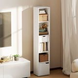 6-Tier Bookcase, Tall Narrow Bookshelf with Drawer and Door