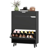 Narrow Shoe Cabinet for Entryway with 2 Flip Drawers, Top Drawer and Adjustable Shelves for 12 Pairs of Shoes