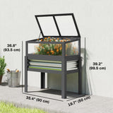 Jardinière surélevée avec toit de serre relevable, boîte de plantation surélevée bois avec pieds et doublure