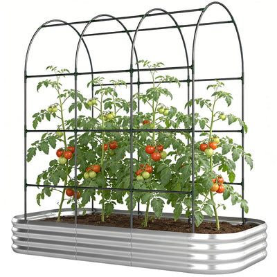 Galvanised Raised Garden Bed with Arched Trellis, 7 x 4 x 7ft Metal Outdoor Planter Box with Open Bottom
