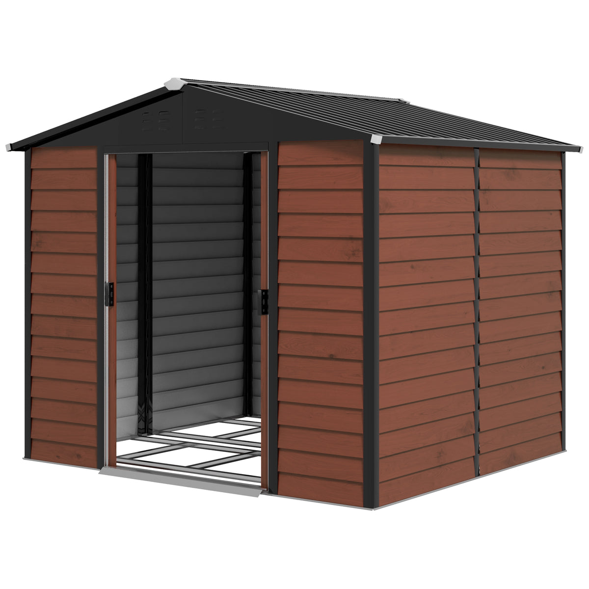 Remise de rangement extérieure 8' x 7', Abri de jardin en acier galvanisé avec portes verrouillables, cadre de plancher, serrure et gants pour cour