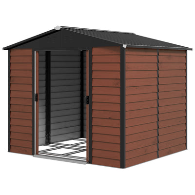 8' x 7' Outdoor Storage Shed, Galvanized Steel Metal Garden Shed with Lockable Doors, Floor Frame, Lock and Gloves for Backyard