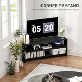 Meuble TV d'angle, table TV moderne avec 2 tablettes ouvertes pour téléviseur 47 pouces