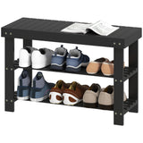 Bamboo Shoe Storage Bench, 3-Tier Entryway Bench with 2 Storage Shelves for Hallway, Holds 6 Pairs