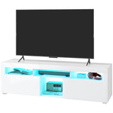 Meuble TV moderne avec rangement et éclairage LED pour téléviseurs jusqu'à 55 po, armoire TV avec compartiments ouverts