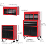 6-Drawer Rolling Tool Chest, 2 in 1 Lockable Storage Cabinet with Hooks, Metal Tool Box for Garage