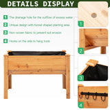 Wooden Raised Garden Plant Stand Outdoor Tall Flower Bed Box with Hooks, 48