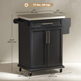 Kitchen Island with Stainless Steel Top, Rolling Kitchen Cart on Wheels with Storage Drawer