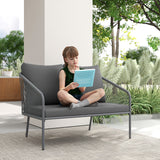 Garden Sofa with Cushions, 2-Seater Outdoor Balcony Rattan Sofa, 112 x 72 x 76 cm