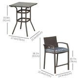 Ensemble de bar de patio 3 pièces, ensemble de bistro de jardin en osier, mobilier extérieur, table en rotin PE et tabourets avec coussin de siège