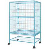 52'' Large Rolling Steel Bird Cage Bird House with Rolling Stand, Storage Shelf, Wood Perch