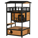 4-Floor Wood Outdoor Cat House Catio for Cats with Condo
