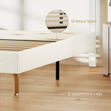 Queen Size Bed Frame with Adjustable Headboard Upholstered Platform Bed Frame with Wood Slat Support Noise Free