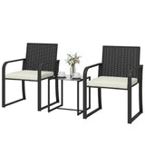 Outdoor Bistro Set, 3 Piece Wicker Patio Furniture with Mesh Seat, Glass Table