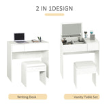 Modern Vanity Set with Flip Top Mirror and Cushioned Stool, Dressing Table with Storage Drawer for Bedroom