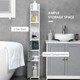 Meuble Colonne Salle de Bain Autoportant, Meuble de Rangement Étroit avec Étagères et Placards pour Salle de Bain