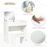 Modern Vanity Set with Flip Top Mirror and Cushioned Stool, Dressing Table with Storage Drawer for Bedroom